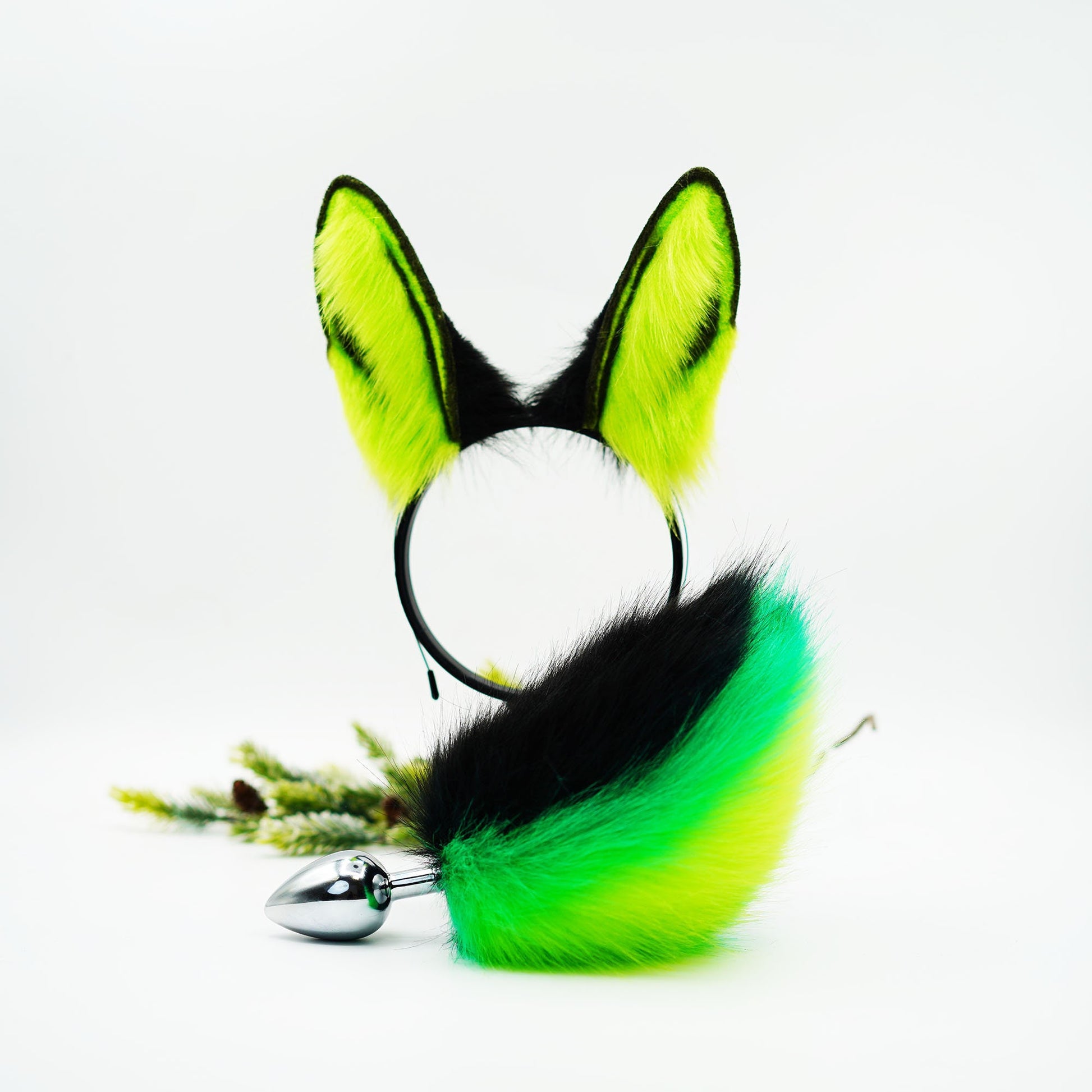 Black Elf green Bunny ears, Fluffy ears, ears heagband, petplay, custom ears, Faux Fur ears, furry gift, bunny ears, Rabbit Ears Headband,