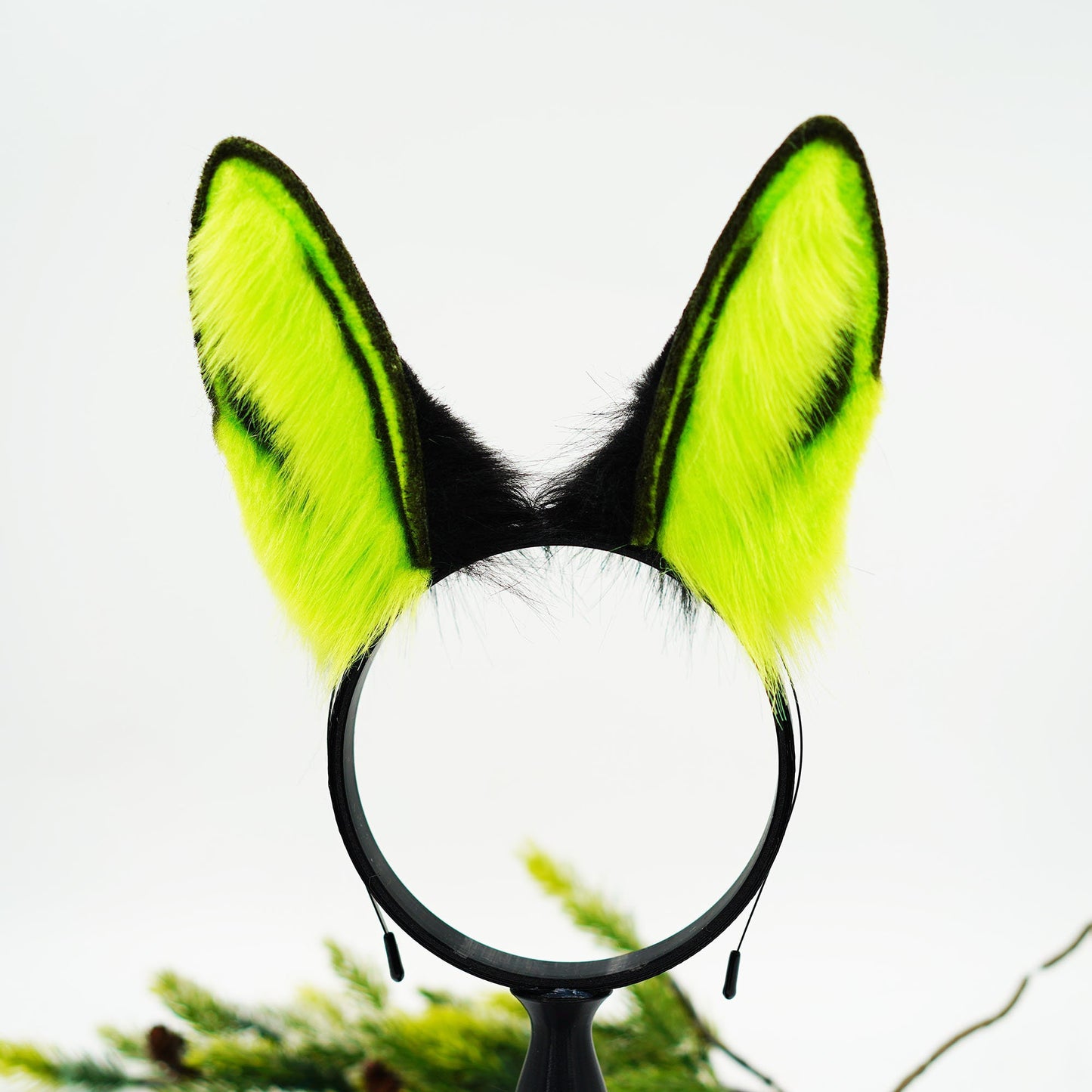 Black Elf green Bunny ears, Fluffy ears, ears heagband, petplay, custom ears, Faux Fur ears, furry gift, bunny ears, Rabbit Ears Headband,