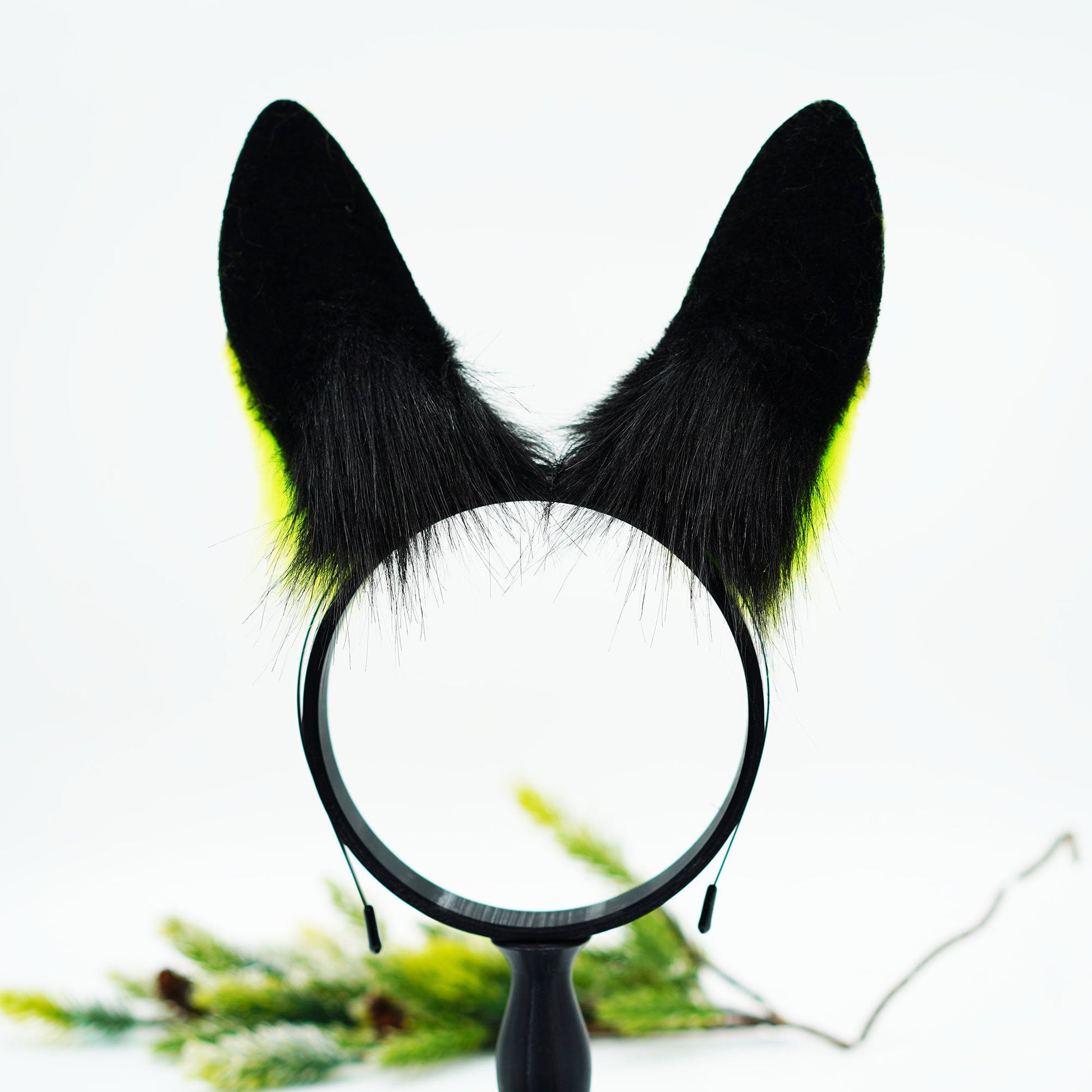 Black Elf green Bunny ears, Fluffy ears, ears heagband, petplay, custom ears, Faux Fur ears, furry gift, bunny ears, Rabbit Ears Headband,