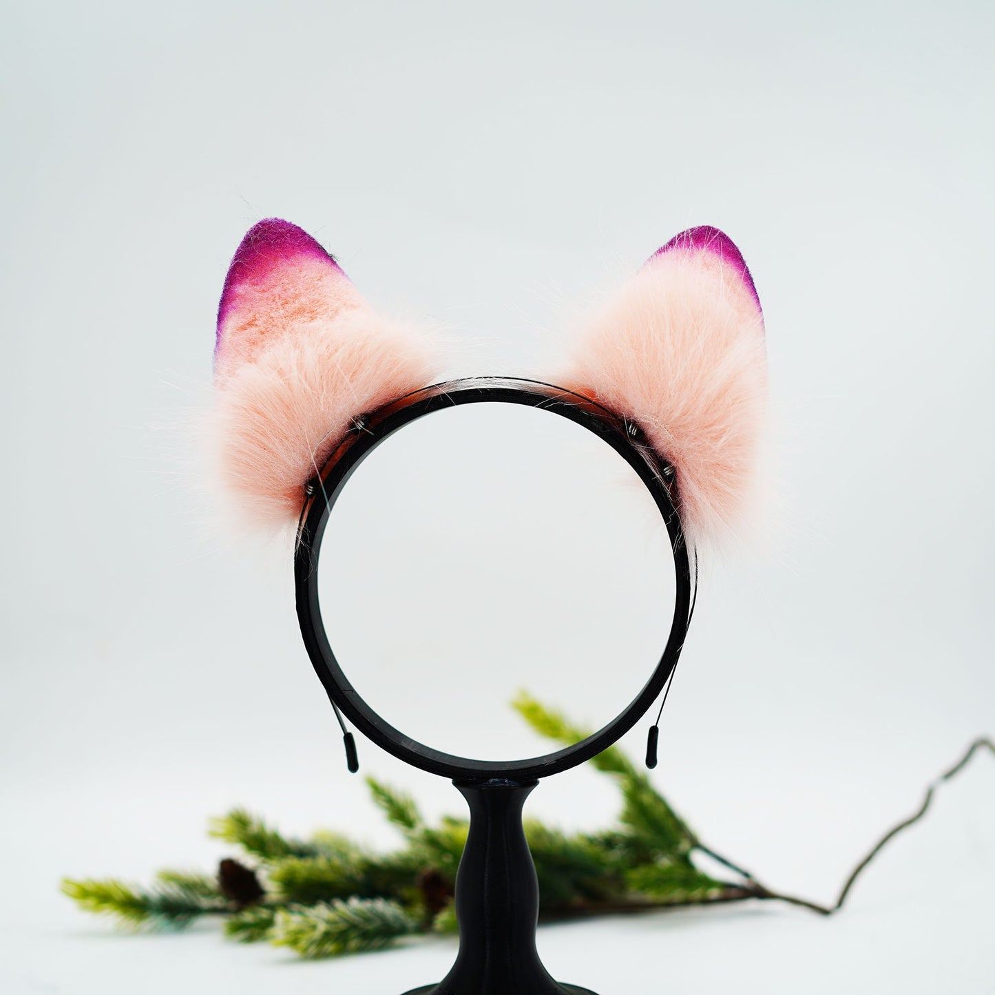 Korean pink fox ears and tail, Cat ears and tail, Cat ears, tail plug, ears headband, buttplug, handmade ears, pet play, custom ears,