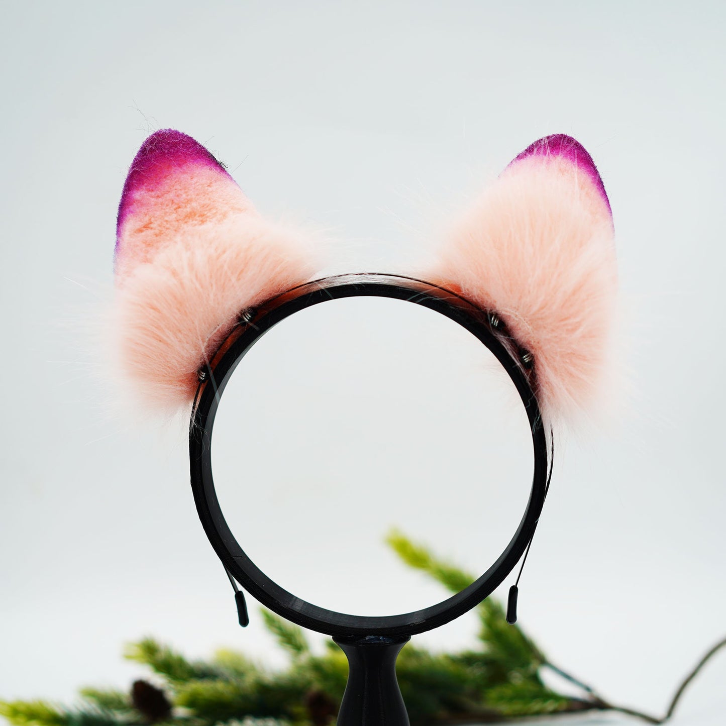 Korean pink fox ears and tail, Cat ears and tail, Cat ears, tail plug, ears headband, buttplug, handmade ears, pet play, custom ears,