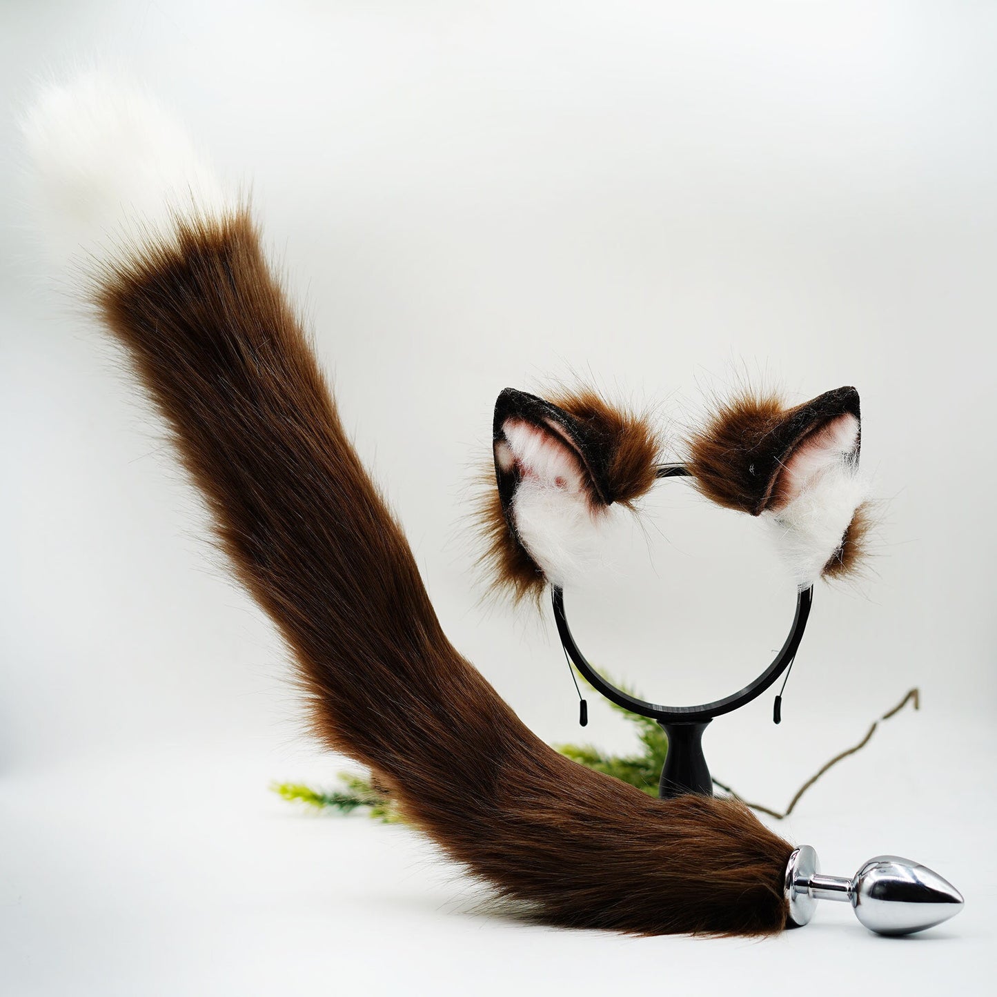 Brown Anime cosplay ear,Kawaii cat ear and tail, tail plug, faux fur bunny ears, ears headband, fluffy ears, costume animal ears,