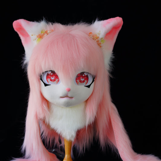 Sakura kig fursuit mask fantasy fursuit Head Mask pink kitsune Burdget Friendly Mask, furry Head, fursuit mask for girls,halloween gift