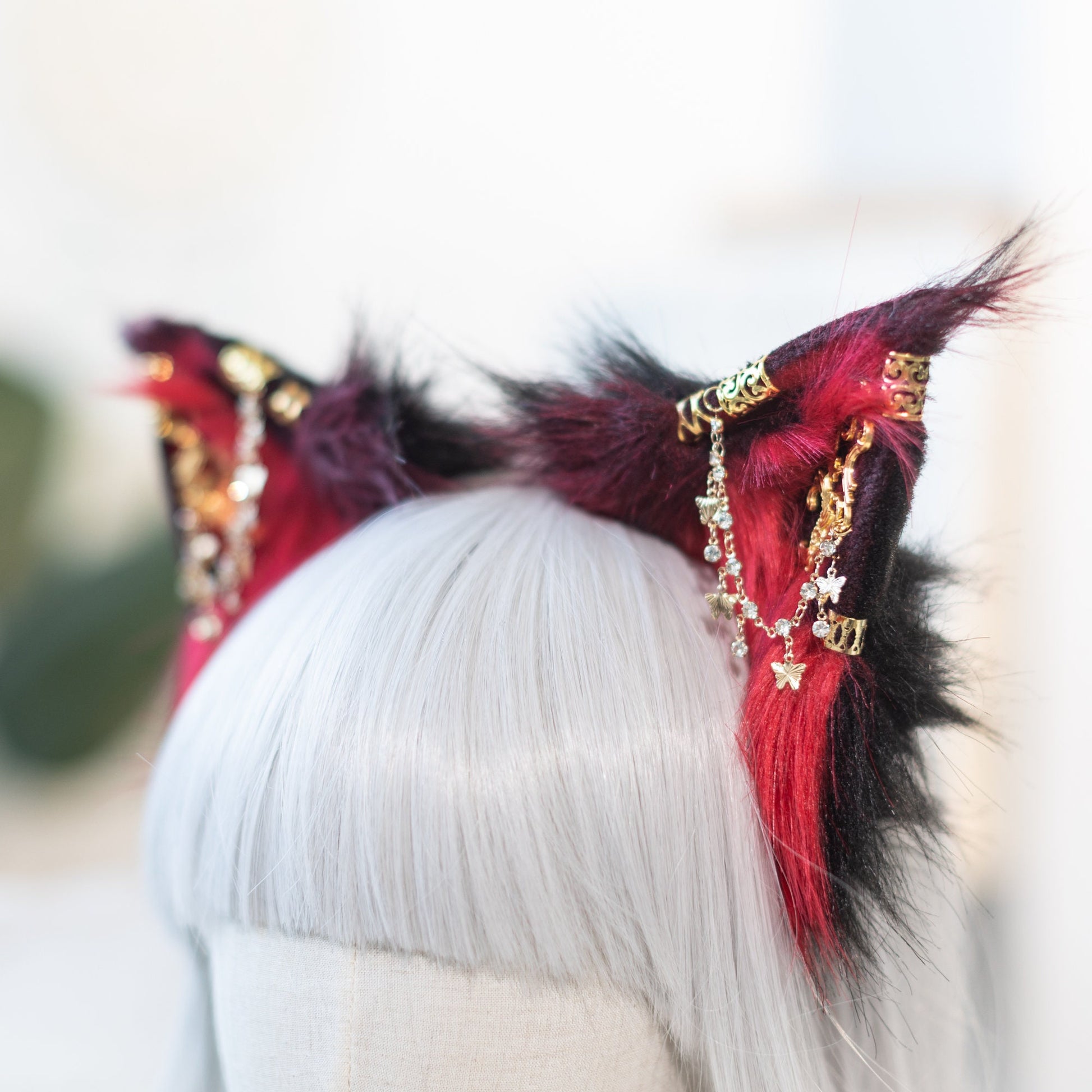 Red and black cat ears, Cat ears, cosplay,Pet Play, Tubbo Cosplay, kitten ears, realistic cat ear,animal ears, wolf ears, cosplay ears, ACG