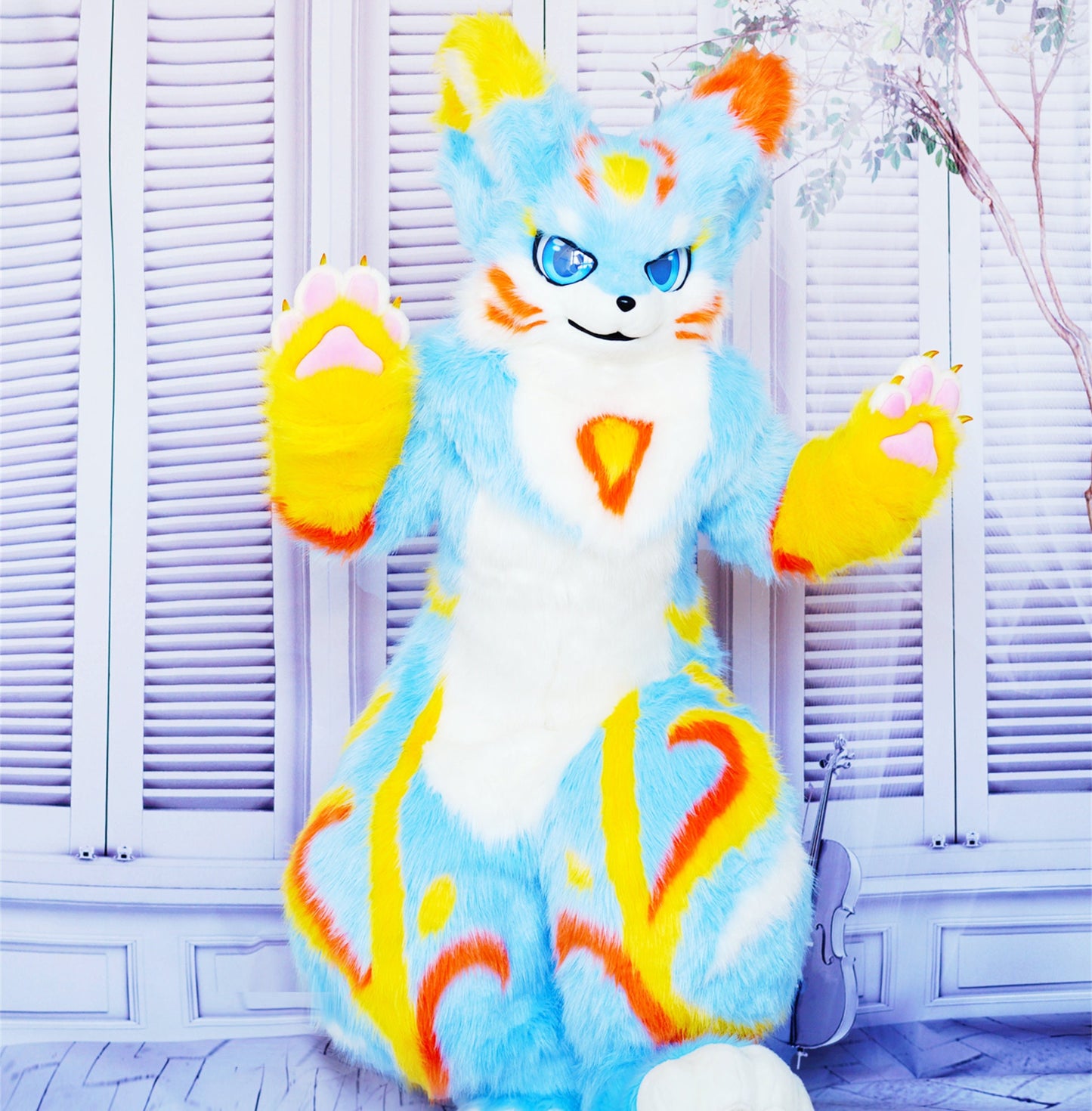 light blue full fursuit, Cosplay Fursuit body paws, shoes tail, Cat Head Furrry, Fursuit Mask, Cat Furry, Fursuit fullbody Custom