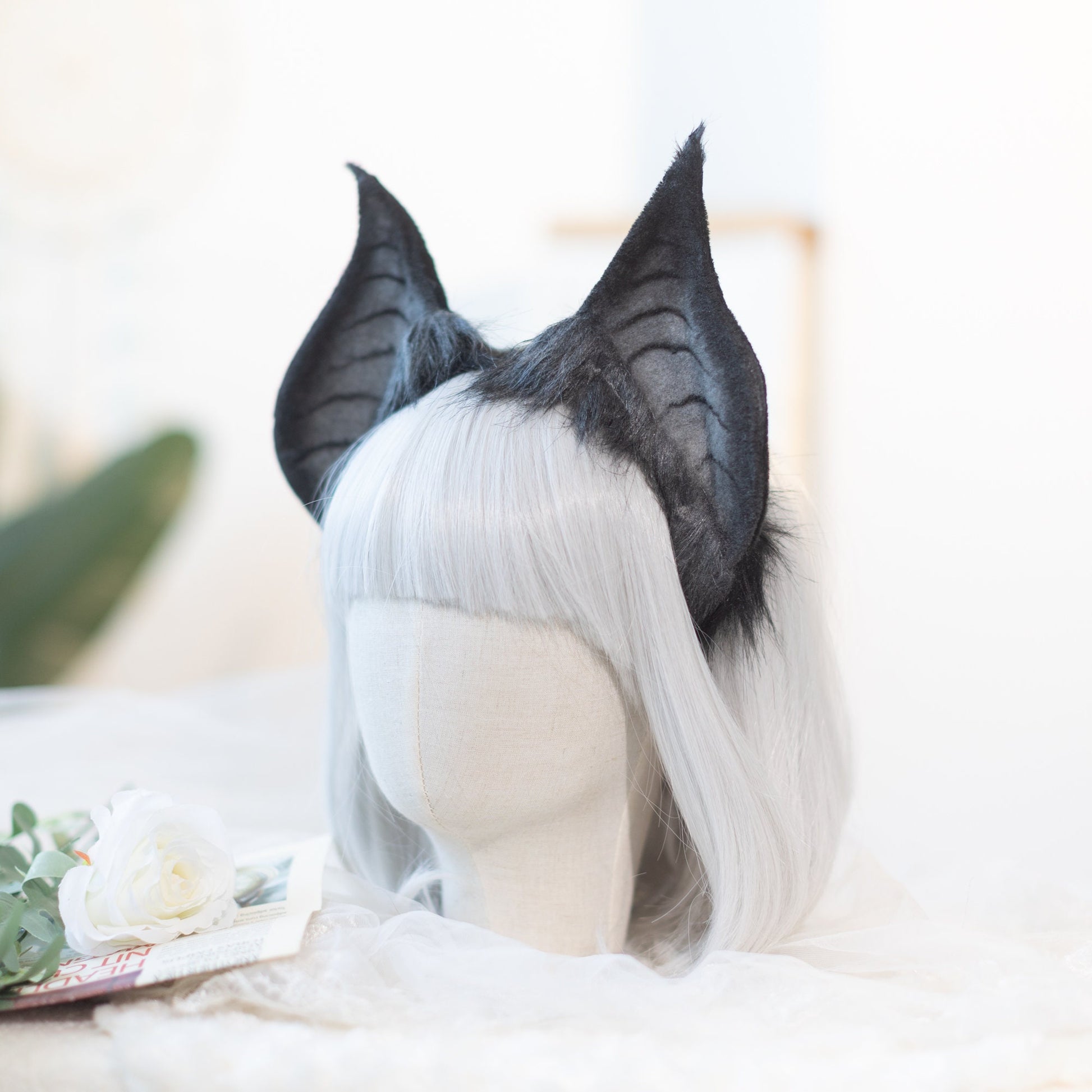 Bat cat ears, evil cat ears and tail, Wolf ears,tail plug,fox ears headband, DDLG, handmade ears, pet play, custom ears,Halloween,furry