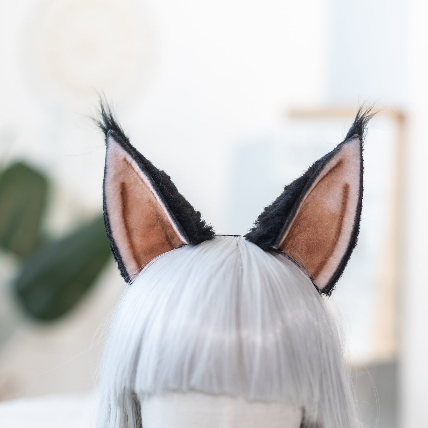 Charming cat kitty wolf fox puppy handmade ear and tail Custom headband ears for party&event meeting Black with pink inner artist ear custom