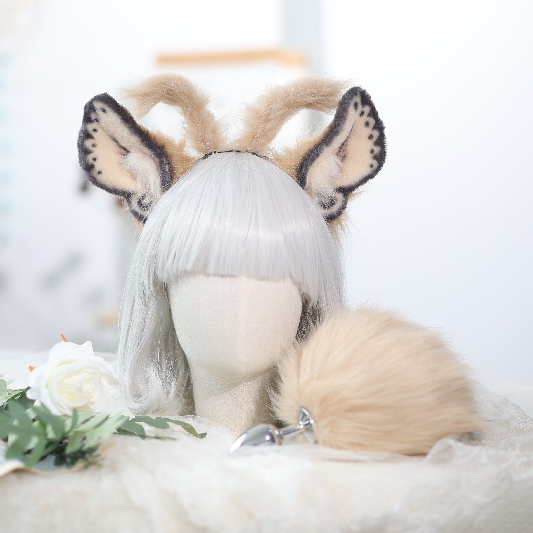 Handmade Moth-Shaped Costume Ears - Handcrafted Delicate Fantasy Cosplay Headpiece for Theatrical and Convention Wear,pet play custom ear