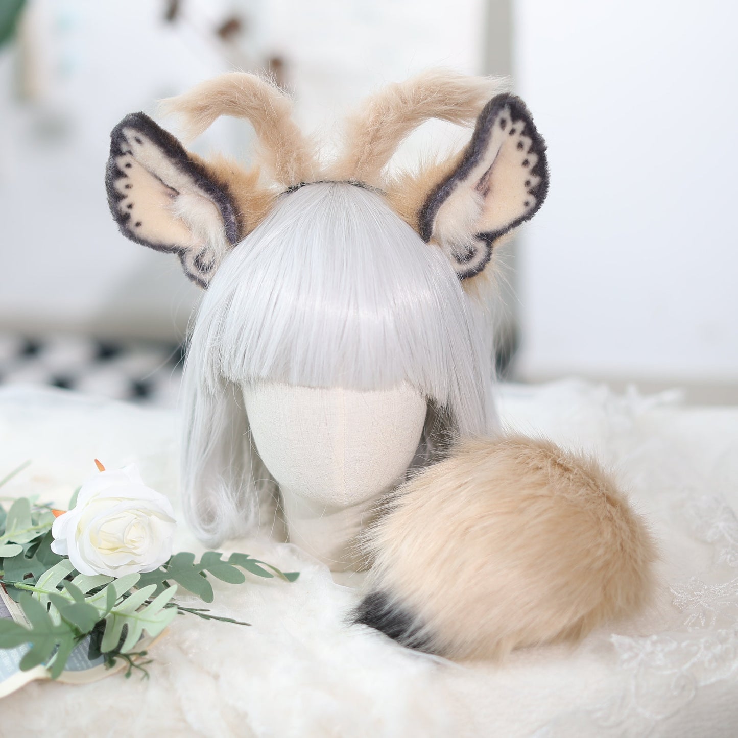 Handmade Moth-Shaped Costume Ears - Handcrafted Delicate Fantasy Cosplay Headpiece for Theatrical and Convention Wear,pet play custom ear