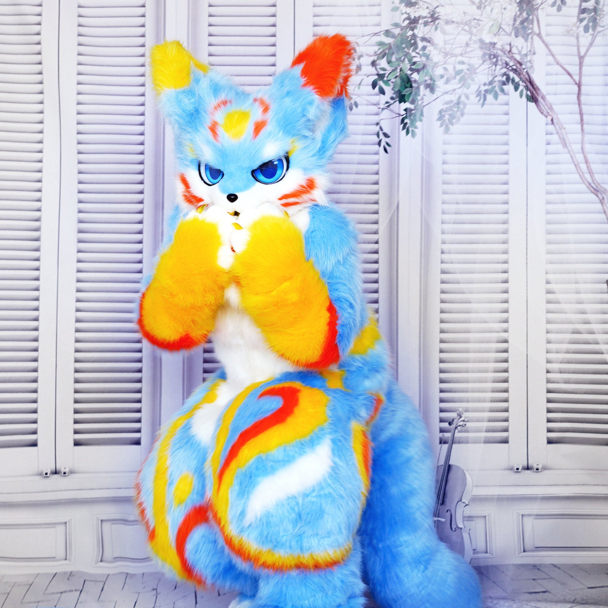 light blue full fursuit, Cosplay Fursuit body paws, shoes tail, Cat Head Furrry, Fursuit Mask, Cat Furry, Fursuit fullbody Custom