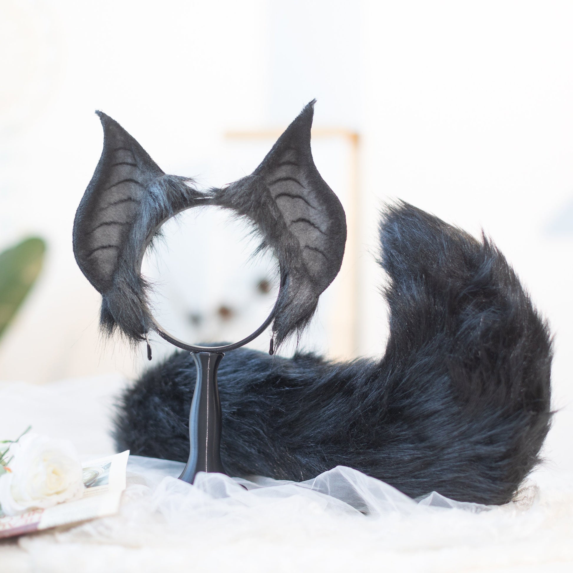 Bat cat ears, evil cat ears and tail, Wolf ears,tail plug,fox ears headband, DDLG, handmade ears, pet play, custom ears,Halloween,furry