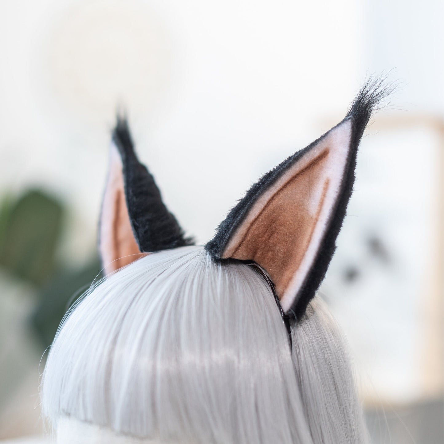 Charming cat kitty wolf fox puppy handmade ear and tail Custom headband ears for party&event meeting Black with pink inner artist ear custom