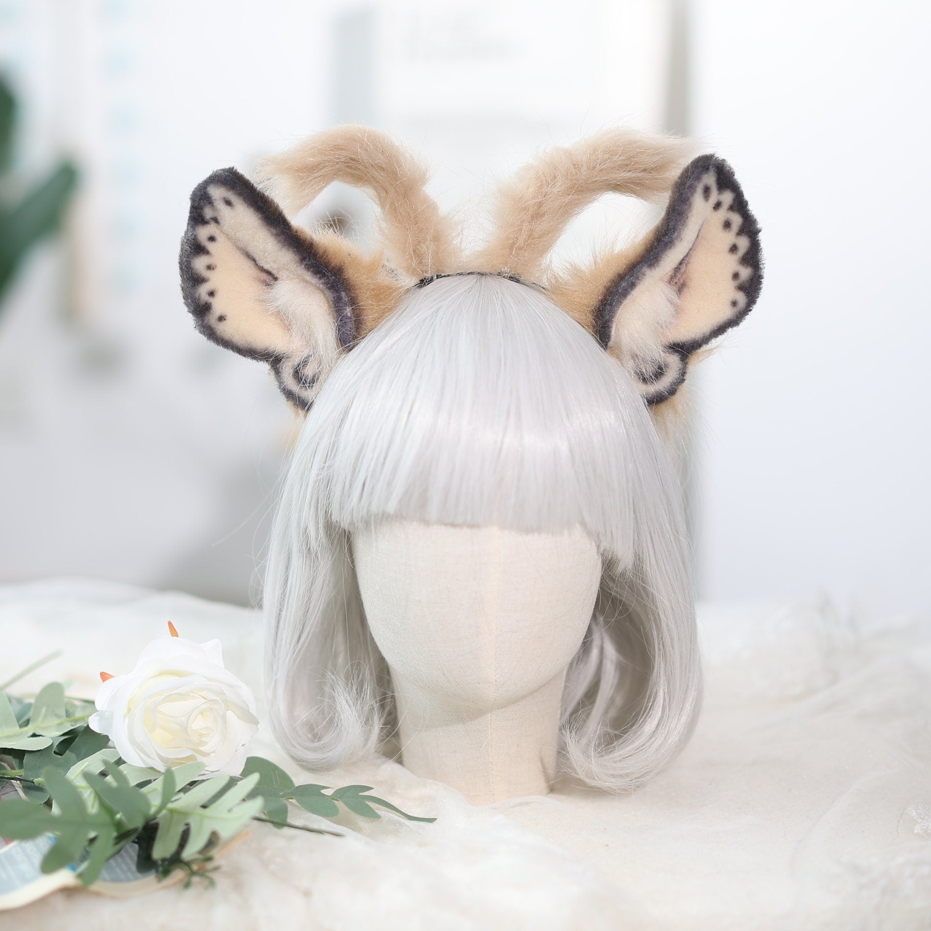 Handmade Moth-Shaped Costume Ears - Handcrafted Delicate Fantasy Cosplay Headpiece for Theatrical and Convention Wear,pet play custom ear