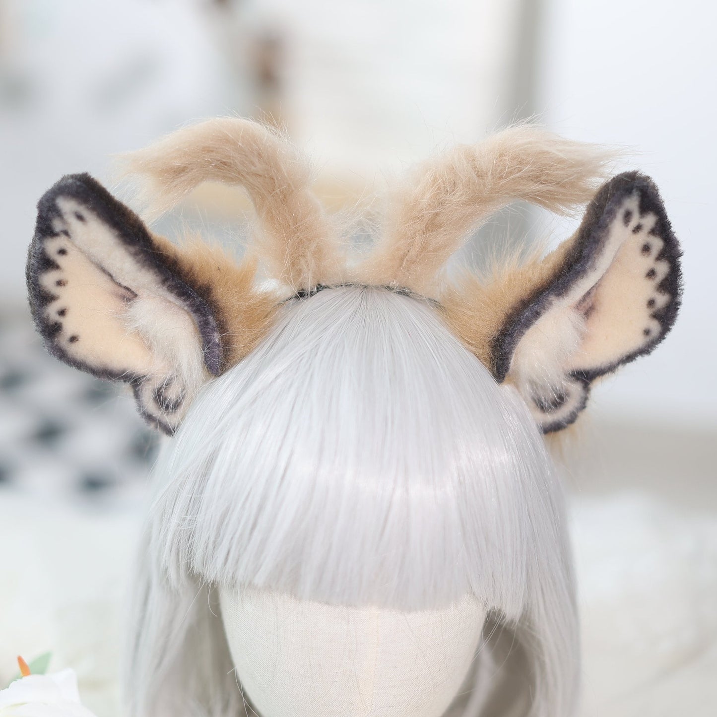 Handmade Moth-Shaped Costume Ears - Handcrafted Delicate Fantasy Cosplay Headpiece for Theatrical and Convention Wear,pet play custom ear