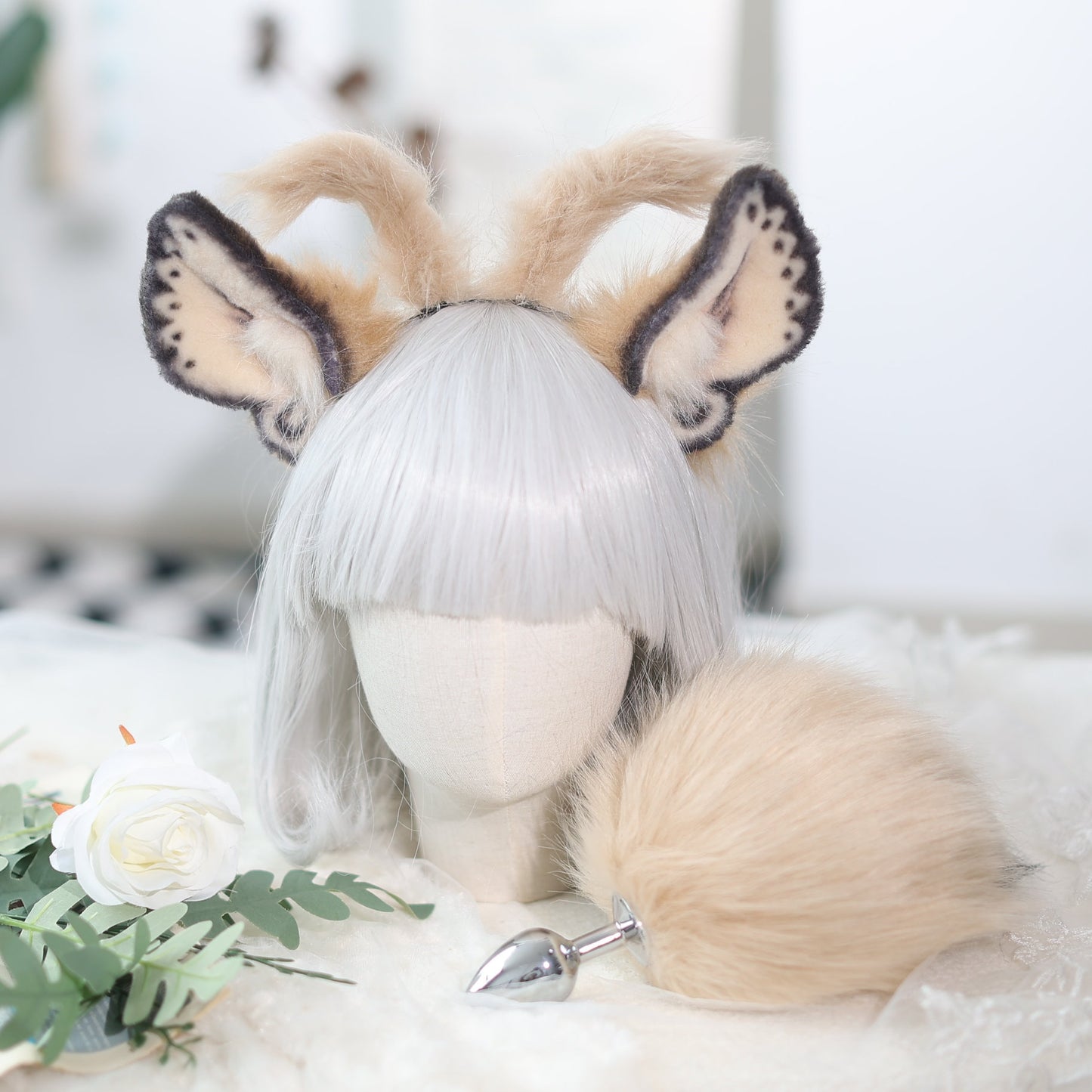 Handmade Moth-Shaped Costume Ears - Handcrafted Delicate Fantasy Cosplay Headpiece for Theatrical and Convention Wear,pet play custom ear