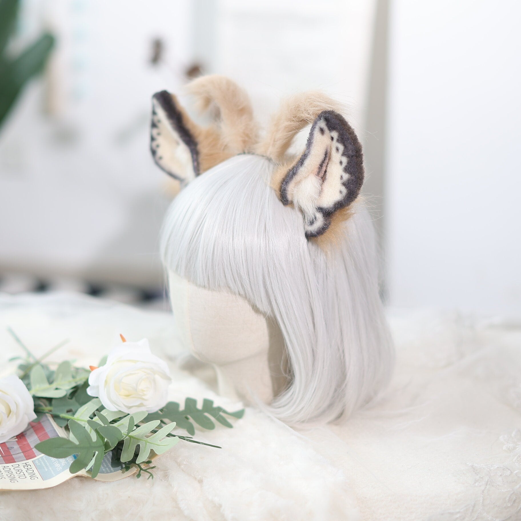 Handmade Moth-Shaped Costume Ears - Handcrafted Delicate Fantasy Cosplay Headpiece for Theatrical and Convention Wear,pet play custom ear