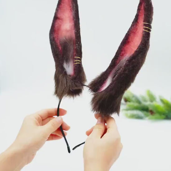 Cosplay bunny ear and tail, Cosplay Rabbit Ears ,Kit  Charming Animal Headdress ear,Furry Bunny Mouldable ears, handmade  ear headband,