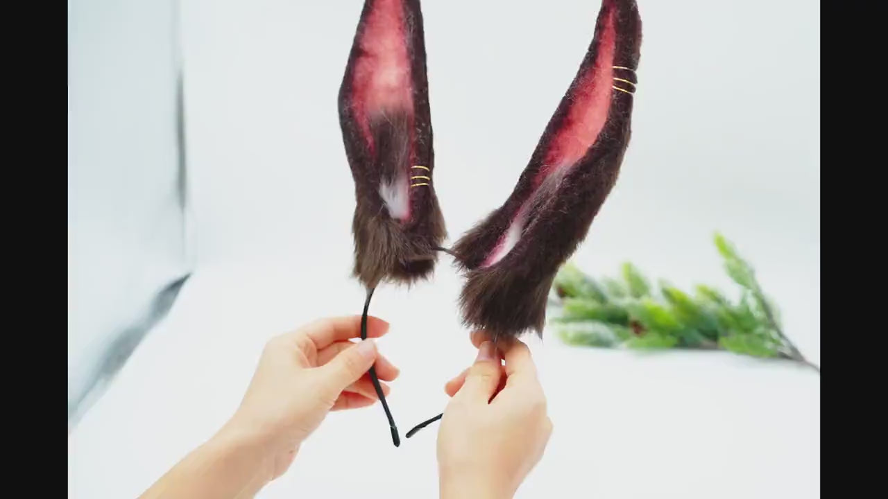 Cosplay bunny ear and tail, Cosplay Rabbit Ears ,Kit  Charming Animal Headdress ear,Furry Bunny Mouldable ears, handmade  ear headband,