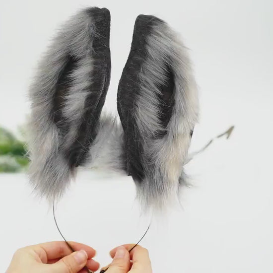 horse ears, Jackalope ears, Donkey ears, chihuahua ears, ears on headband, costume grey animal ears-cosplay, fantasy ears, monster ears