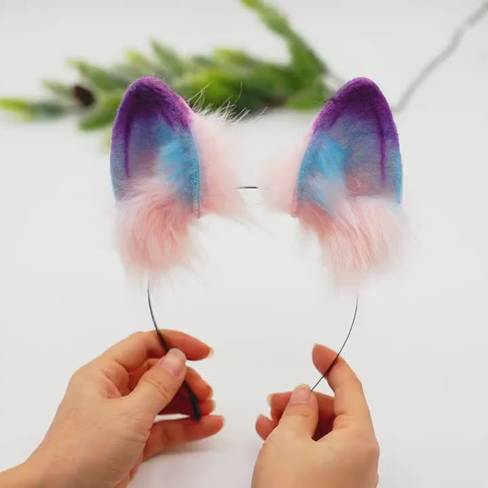 Korean pink fox ears and tail,  Cat ears and tail, Cat ears, tail plug, ears headband, buttplug, handmade ears, pet play, custom ears,