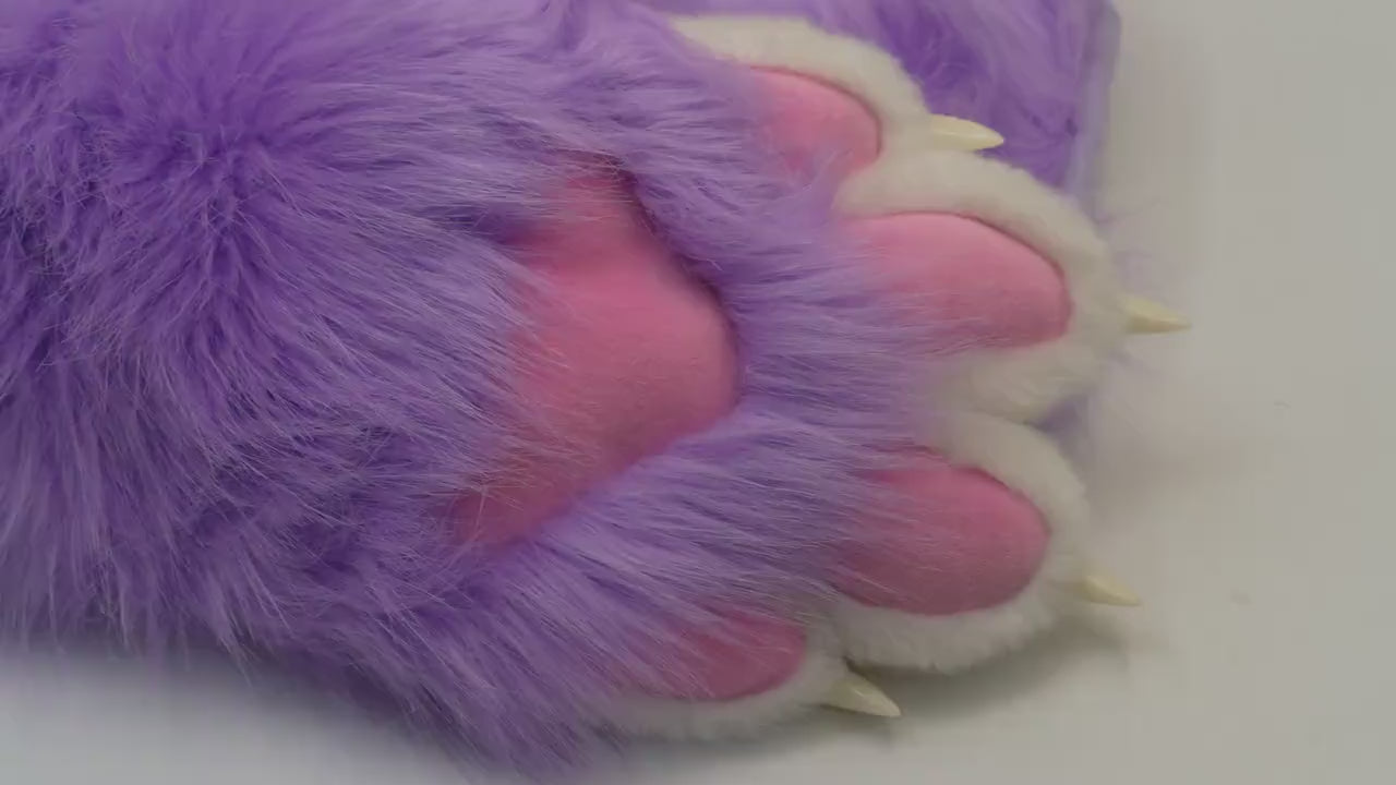 Cat fursuit,Little Cat Claw,Purple cat paws，Custom Fursuit gloves,Handmade cat paws, cosplay paws,  faux fur paws with 4 white finger,