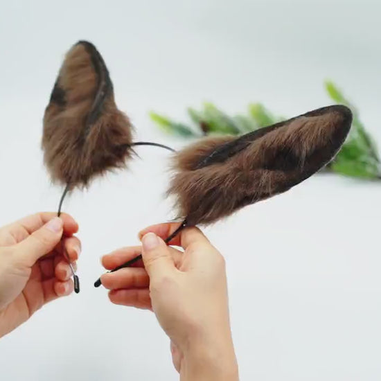 Kawaii ears, bunny ears, Faux fur animal ears ,Cosplay bunny ear, Mouldable ears, handmade  bunny ear headband,Brown Bunny ears,