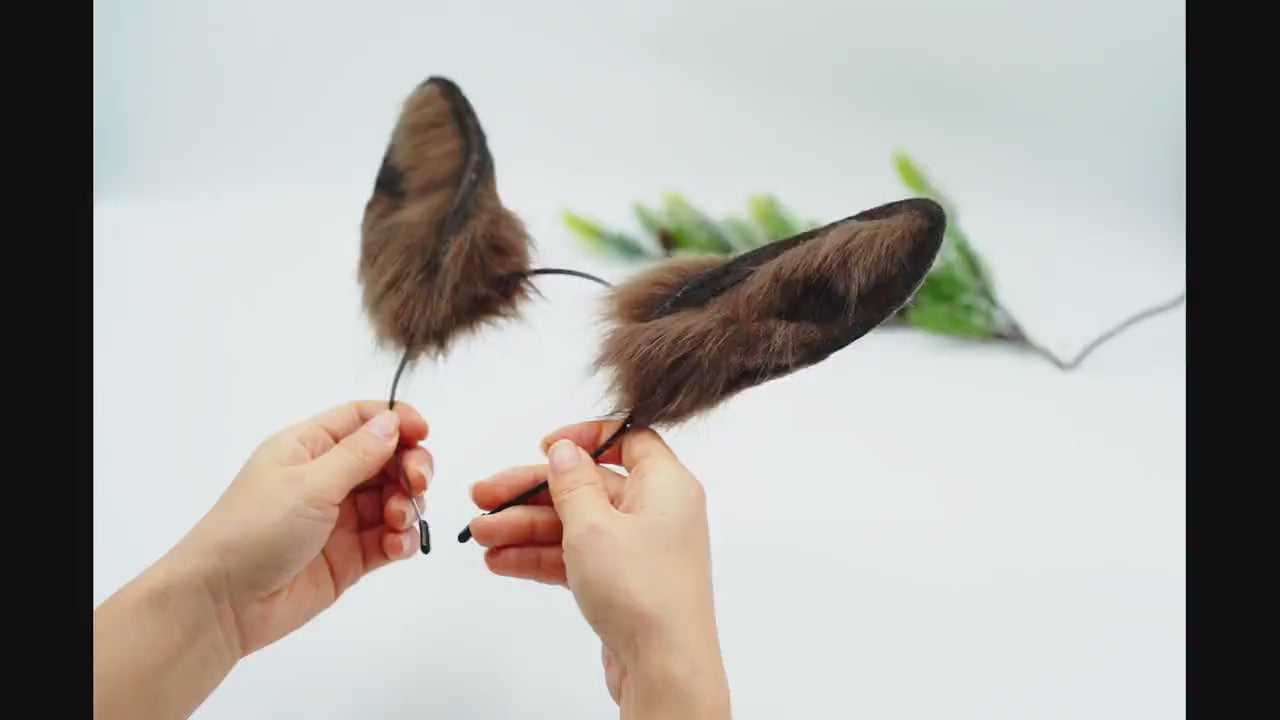 Kawaii ears, bunny ears, Faux fur animal ears ,Cosplay bunny ear, Mouldable ears, handmade  bunny ear headband,Brown Bunny ears,