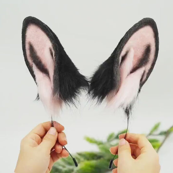 black and pink Bunny ears, Bunny ears, Cosplay Ears, bunny Cosplay, Animal Ears,realistic bunny ears, pet play , bunny girl headband, 168