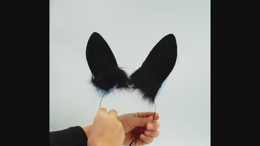 Bunny Ear & Tail Set ，Blue Bunny ears, furry faux fur costume cosplay  ears, Rabbit Ears Headband, bunny tail, Black and Blue bunny ears