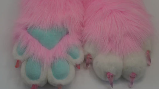 Pink faux fur paws with 4 finger,Custom Fursuit gloves,handmade Furry paws,Fursuit hand  paws with purple fur, cheap cat gloves,