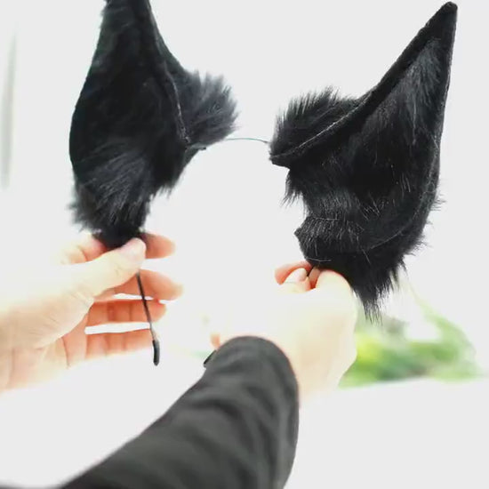 Black dog ears and tail ,Cosplay Ear,Anime Cosplay, fake fur wolf Ears,Fluffy Fox Ears, Kawaii Ears,  Faux Fur Ears, Ears Headband