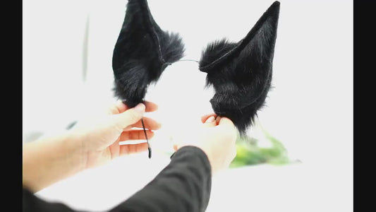 Black dog ears and tail ,Cosplay Ear,Anime Cosplay, fake fur wolf Ears,Fluffy Fox Ears, Kawaii Ears,  Faux Fur Ears, Ears Headband