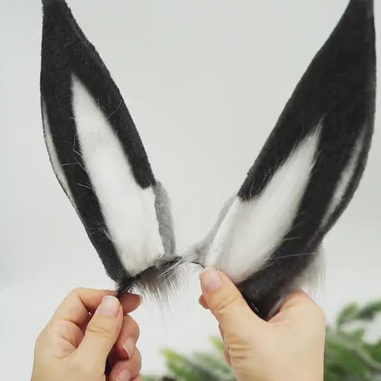 Black Bunny ears and tail, Fluffy ears  tail, Faux Fur ears, Rabbit Ears Headband, Choose Your Color- Faux Fur Animal Ears，Furry Cosplay