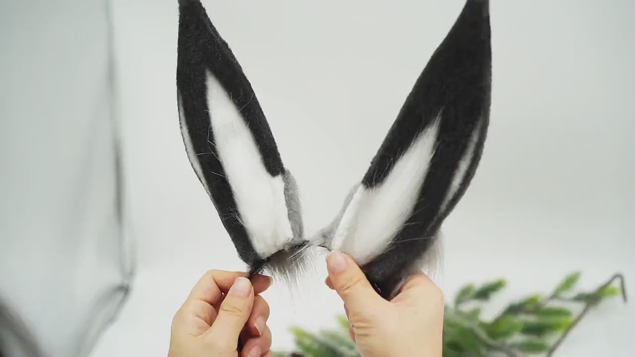 Black Bunny ears and tail, Fluffy ears  tail, Faux Fur ears, Rabbit Ears Headband, Choose Your Color- Faux Fur Animal Ears，Furry Cosplay