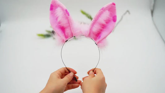 Pink bunny ears,handmade ears headband, cosplay bunny  ears, Rabbit ear headband, White Goat ears, Cospaly ear, realistic Rabbit ear