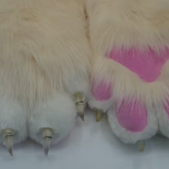 Off-white & Pink Fursuit Handpaws,Cat fursuit, Cat Claw,Custom Fursuit gloves,Handmade cat paws, cosplay paws,  faux fur paws with 4 finger