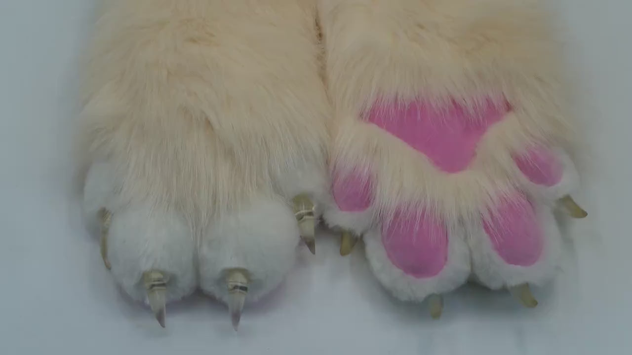 Off-white & Pink Fursuit Handpaws,Cat fursuit, Cat Claw,Custom Fursuit gloves,Handmade cat paws, cosplay paws,  faux fur paws with 4 finger